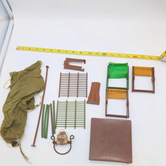 G I Joe 1971 Camping Gear Lot Tent Stump Table Chairs - Picture 1 of 5